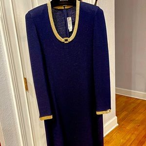 St. John Collection Jewel-Neck Navy Dress